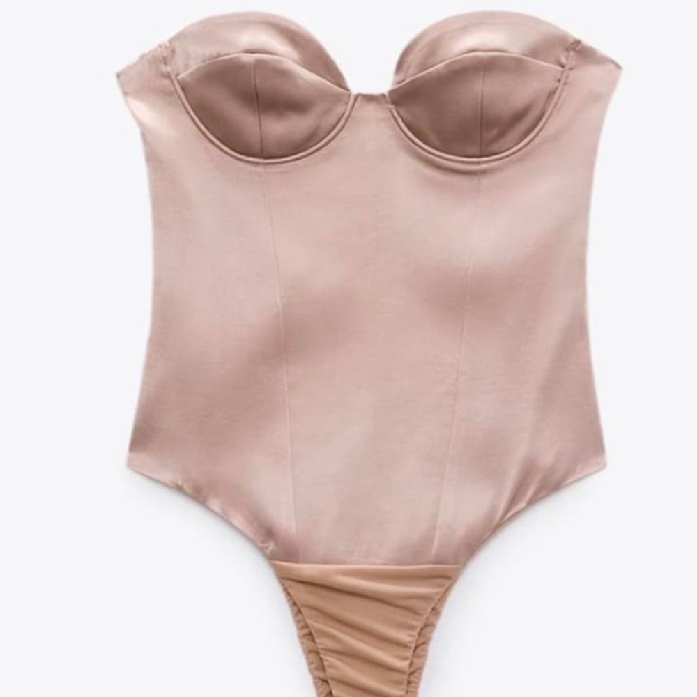 ZARA NWT Small Pink Satin Sleeveless Bodysuit